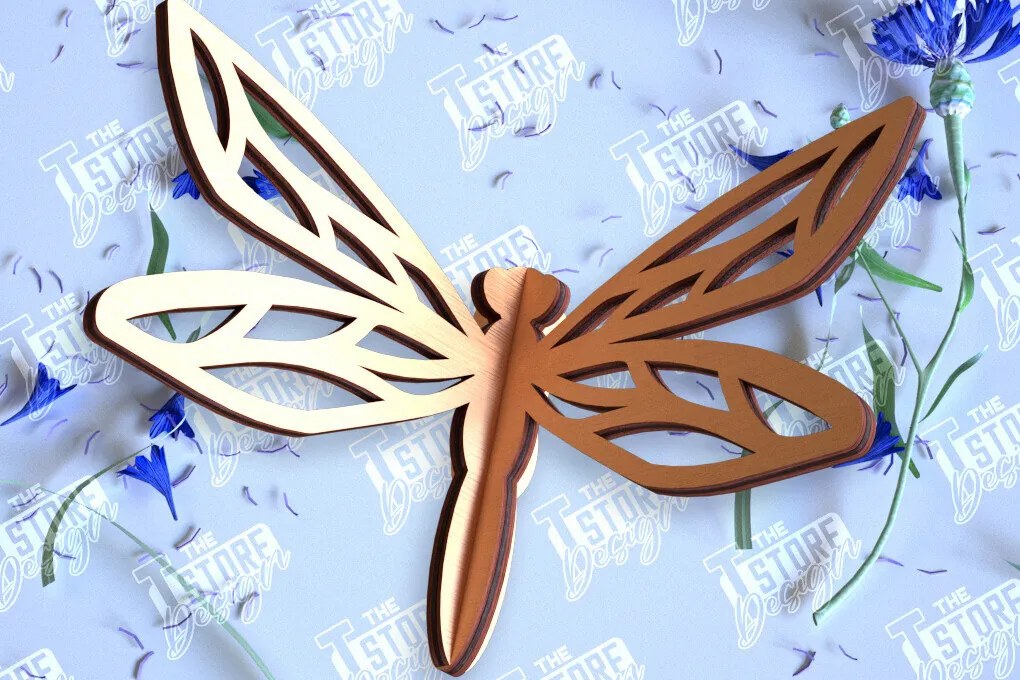 Σετ των 2 Intra απο ξύλο plywood 3mm-4mm πάχος 3D Dragonflie | Summer Design | CNC Δίασταση 30x20 cm INTRAFABR-98268786