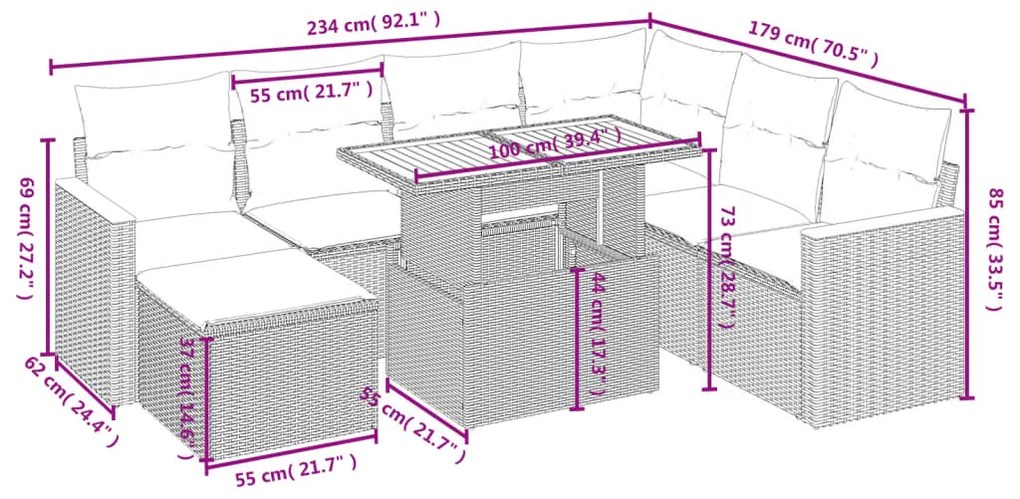 vidaXL Σαλόνι Κήπου Σετ 8 τεμ. Μπεζ Συνθετικό Ρατάν με Μαξιλάρια