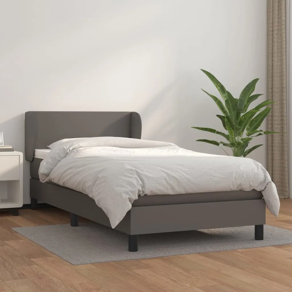 Κρεβάτι Boxspring με Στρώμα Γκρι 100x200εκ. από Συνθετικό Δέρμα - Γκρι