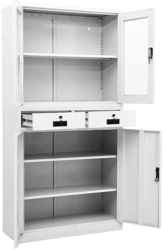 vidaXL Ντουλάπα Γραφείου Λευκή 90 x 40 x 180 εκ Ατσάλι / Ψημένο Γυαλί