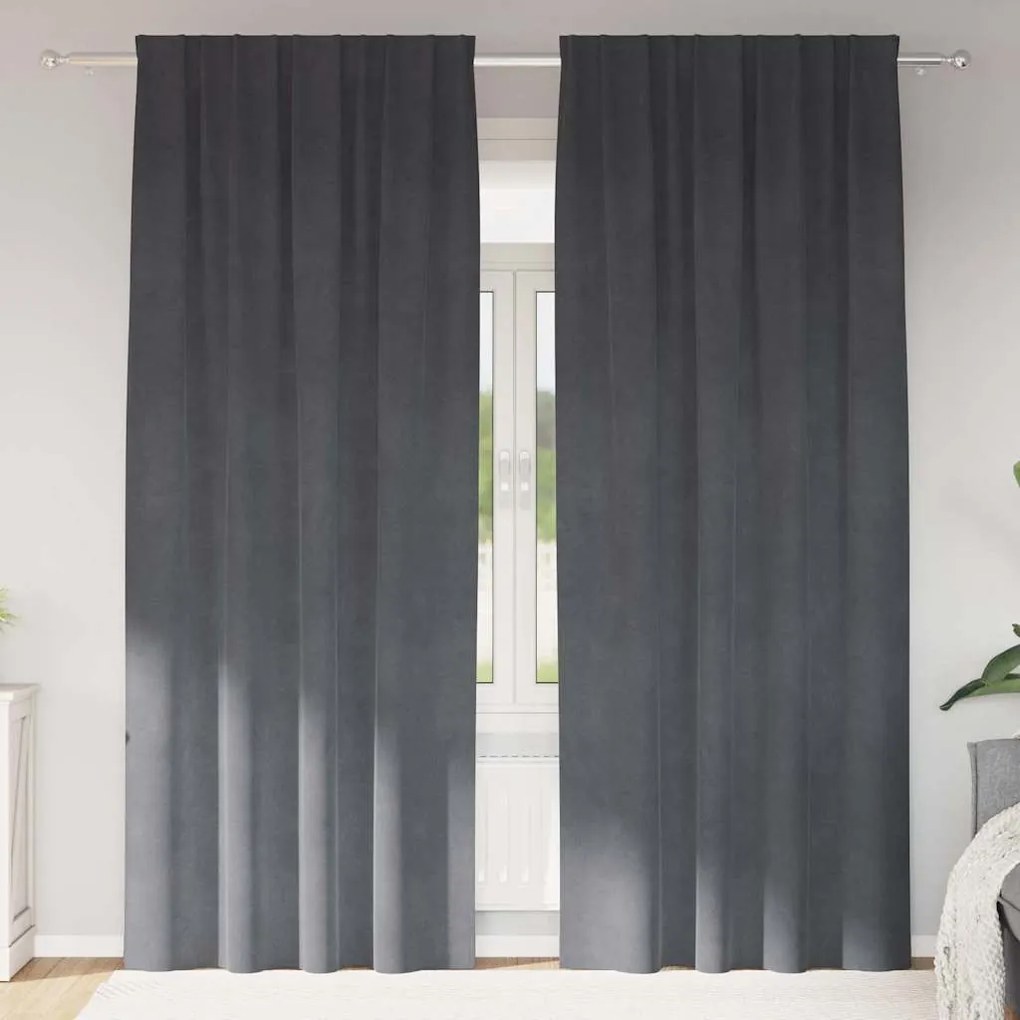 vidaXL Κουρτίνες με κουρτίνες 2 pcs Ανοιχτό γκρι 140 x 225 cm Βελούδο