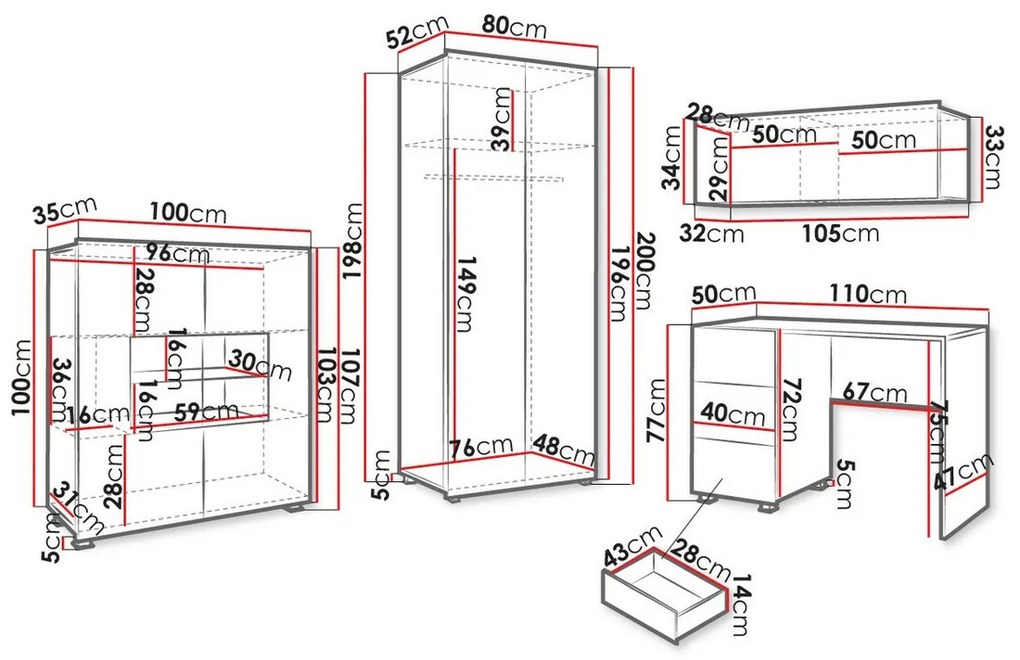 Σετ επίπλων Providence B156 Χρυσή βελανιδία, 200x52cm, 143 kg, Χρυσή βελανιδία, Επεξεργασμένο γυαλί, Πλαστικοποιημένη μοριοσανίδα, Στυλ: Μοντέρνο