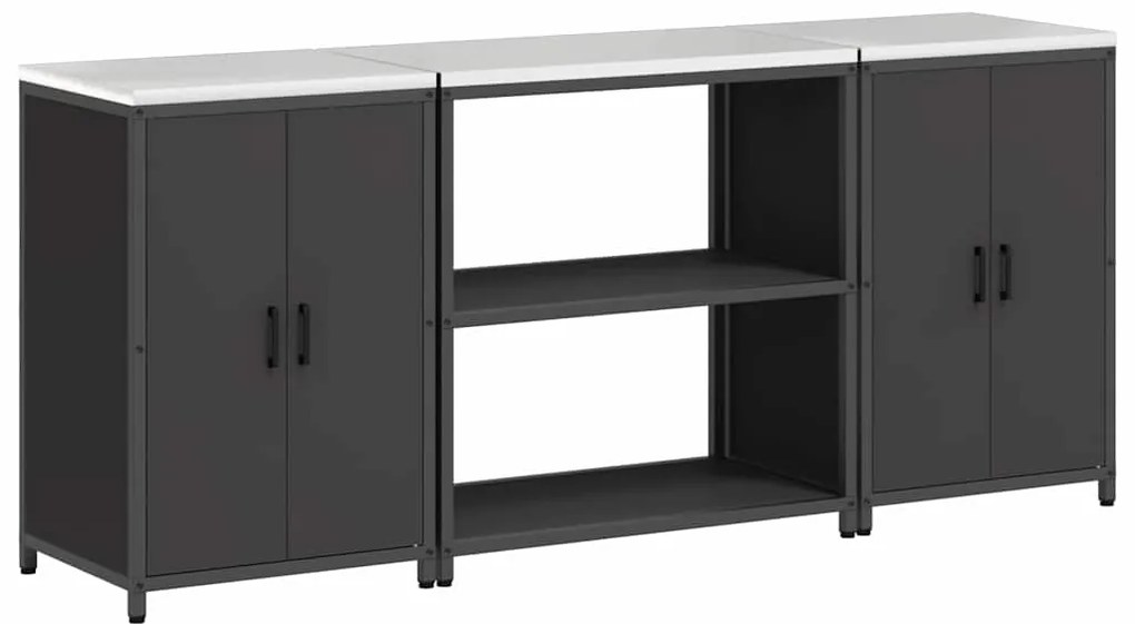 vidaXL Σετ Αποθήκευσης Κουζίνας με ράφι 3 pcs Μαύρο 210 x 50 x 92 εκ