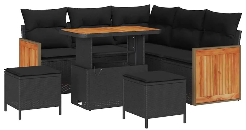 vidaXL Σετ Καναπέ Κήπου με μαξιλάρι 8 pcs Μαύρο 90 x 55 x 71 cm