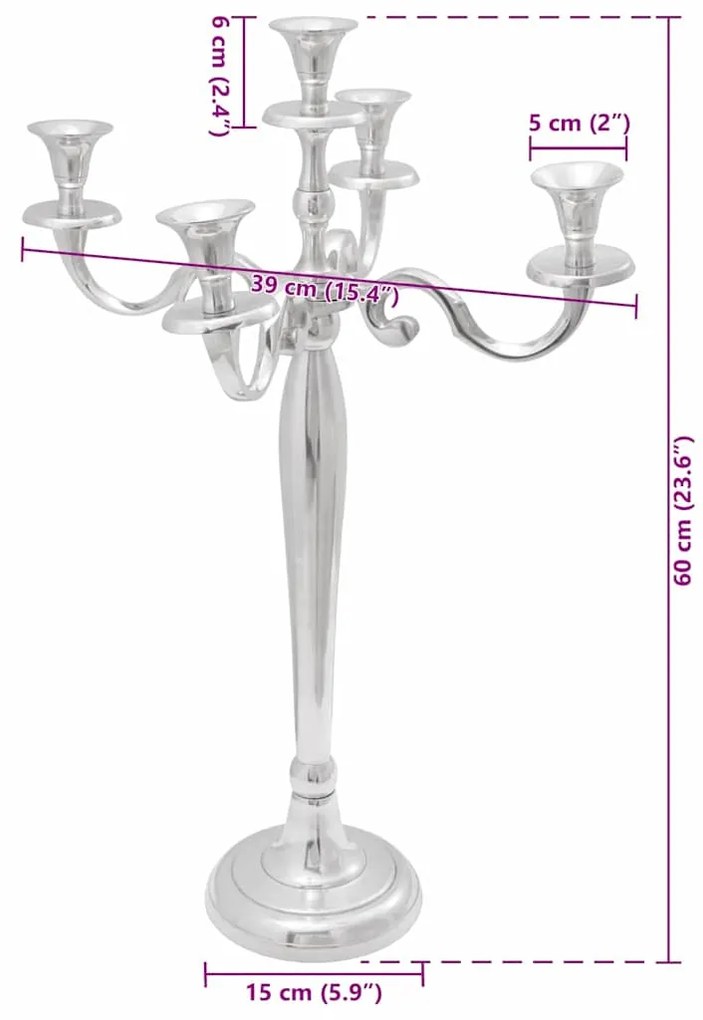 vidaXL Κηροπήγιο Ασημί 39 x 39 x 60 εκ. Αλουμίνιο