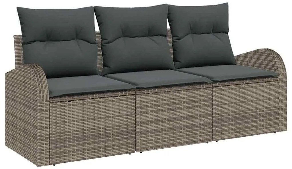 vidaXL Σετ Καναπέ Κήπου με μαξιλάρι 3 pcs Γκρι Πολυ ράταν