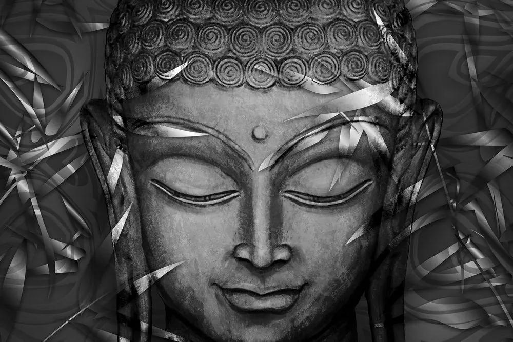 Εικόνα ενός χαμογελαστού Βούδα σε ασπρόμαυρο - 60x40