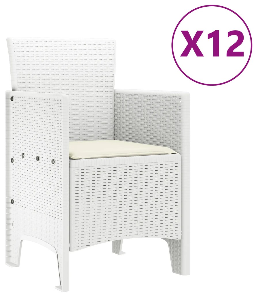 vidaXL Σέτ φαγητού για κήπο με μαξιλάρι 13 pcs Λευκό Μεγάλο Πολυράτταν