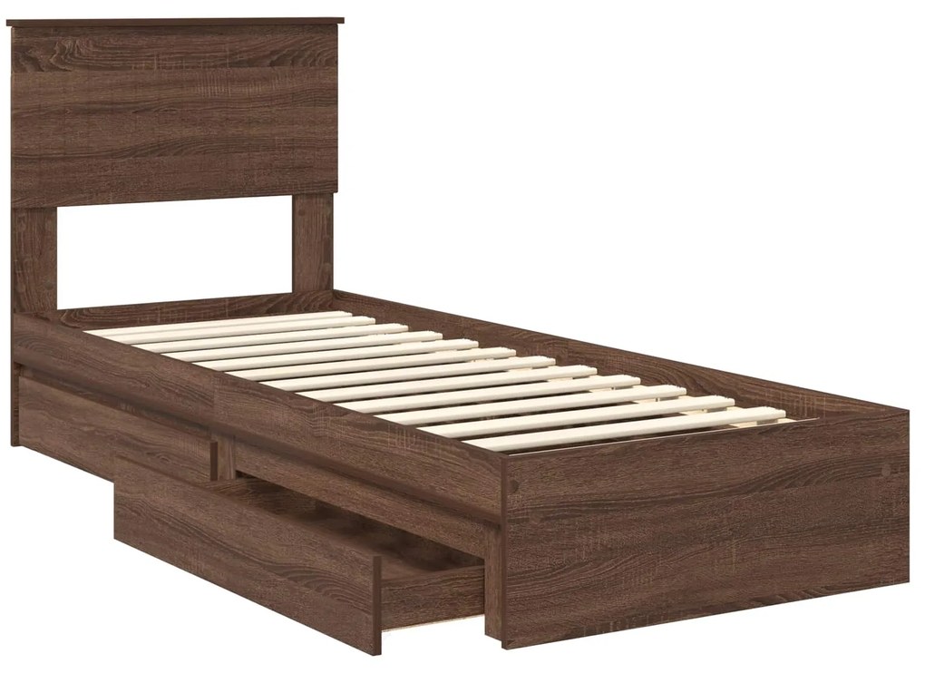 vidaXL Κρεβάτι Αποθήκης Καφέ δρυς 75 x 190 cm Επεξεργασμένο ξύλο