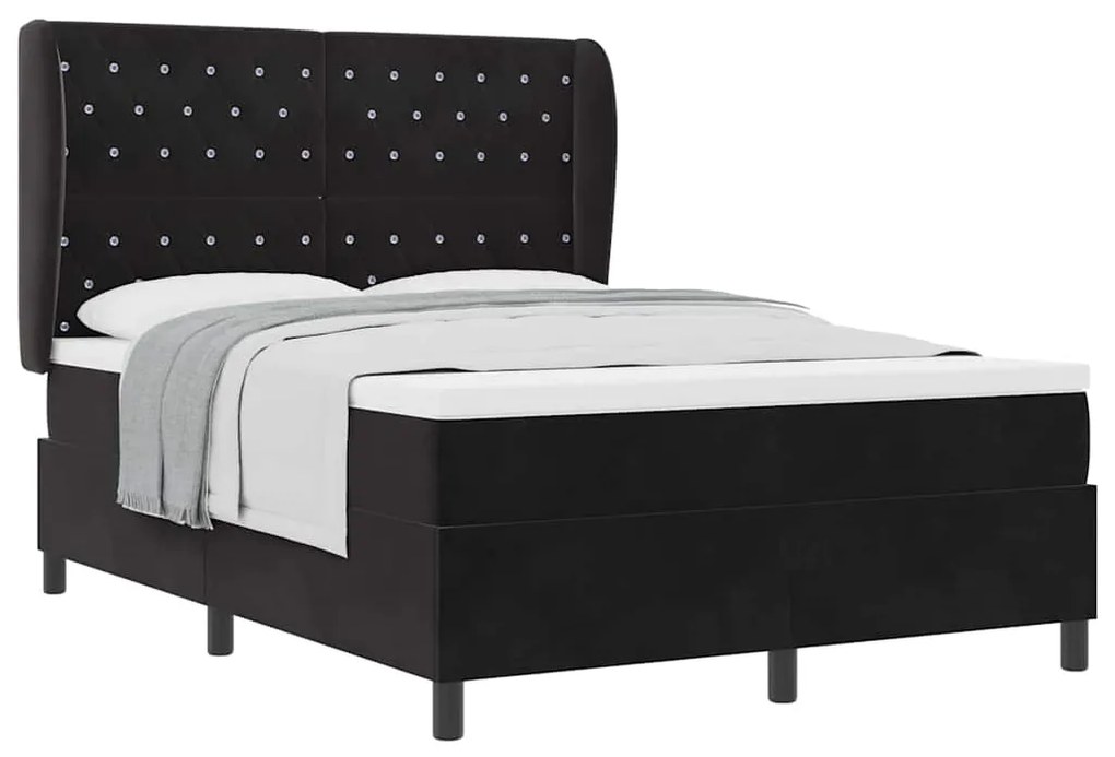 vidaXL Κρεβάτι με ελατήρια με στρώμα Μαύρο 160 x 200 cm Βελούδο