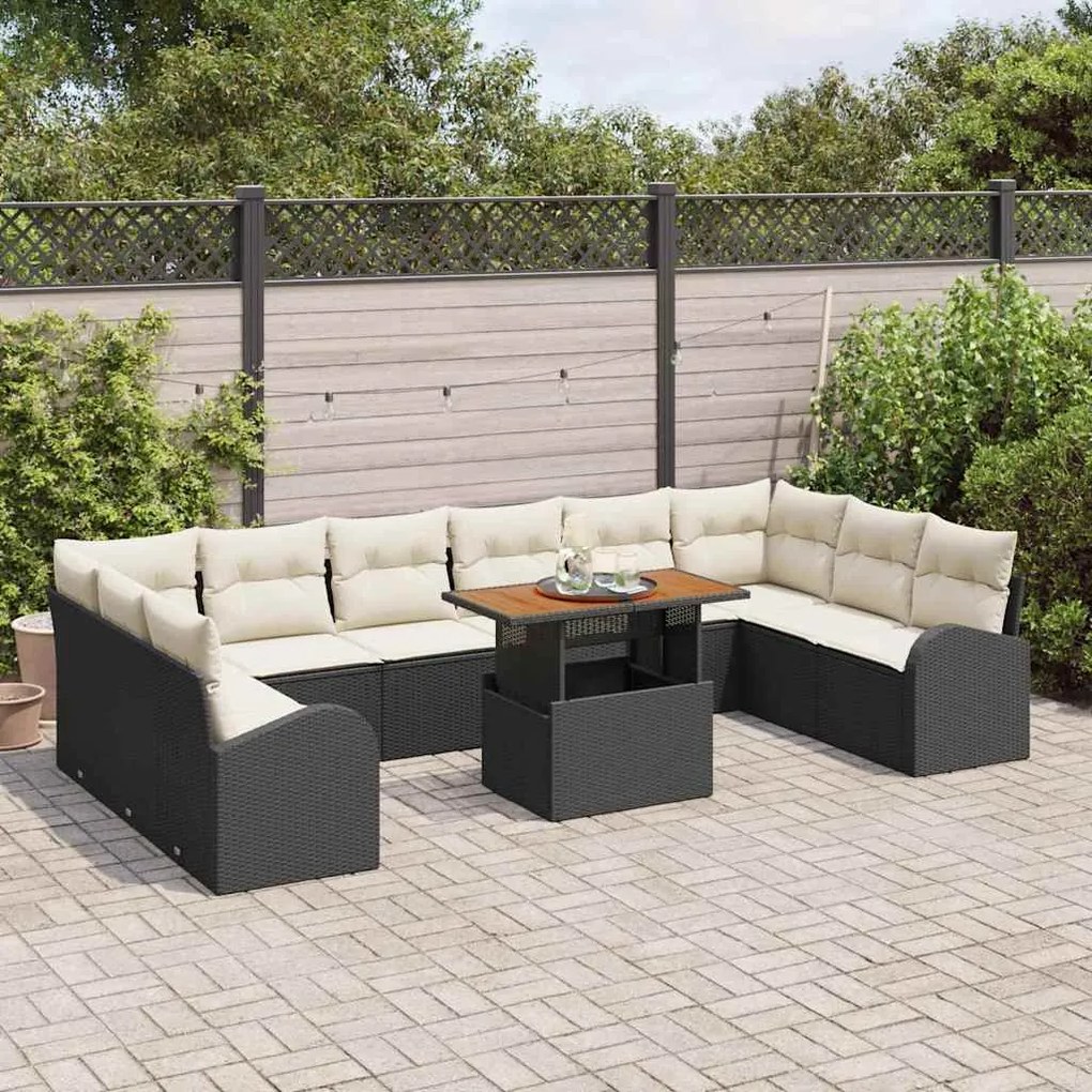 vidaXL Σετ Καναπέ Κήπου 11 pcs Μαύρο και κρεμ 100 x 55 x 73 εκ