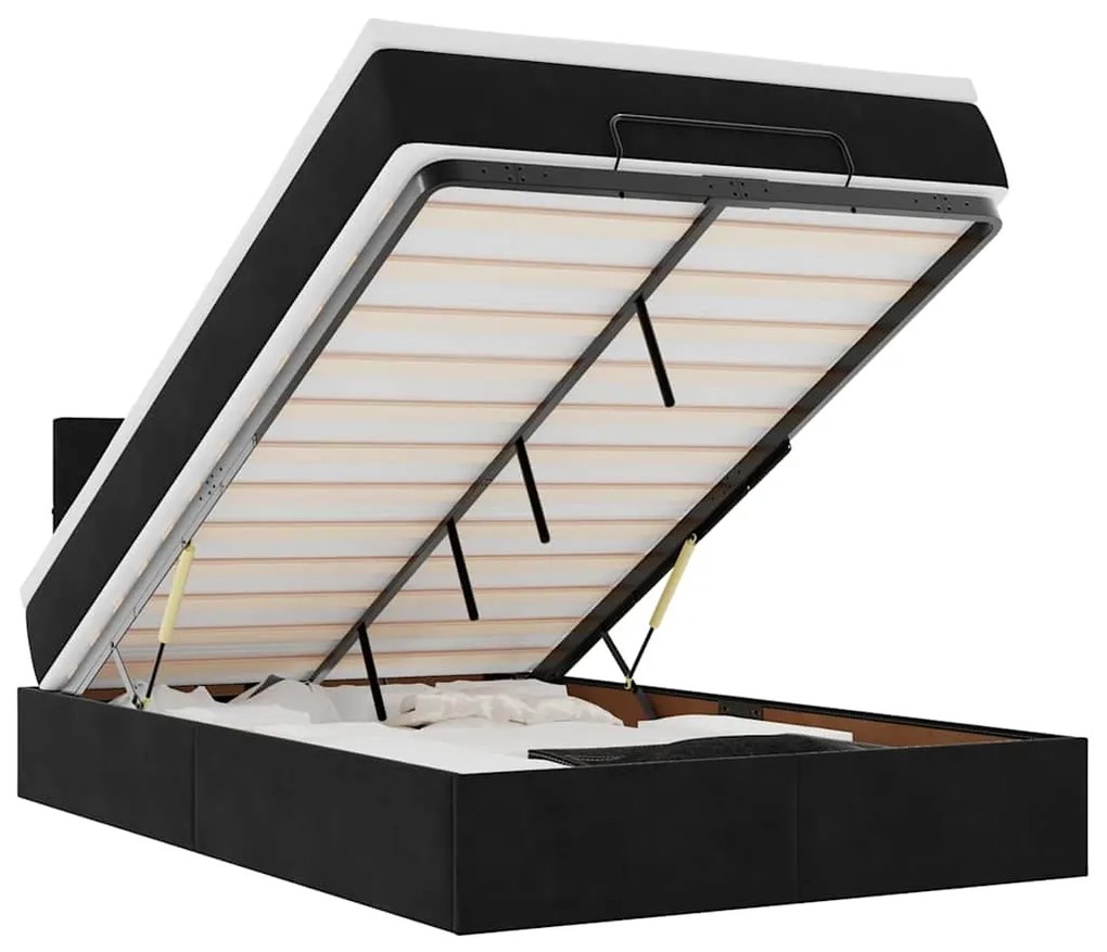 vidaXL Οθωμανικό κρεβάτι με στρώμα & LEDs Μαύρο 120x190cm Velvet