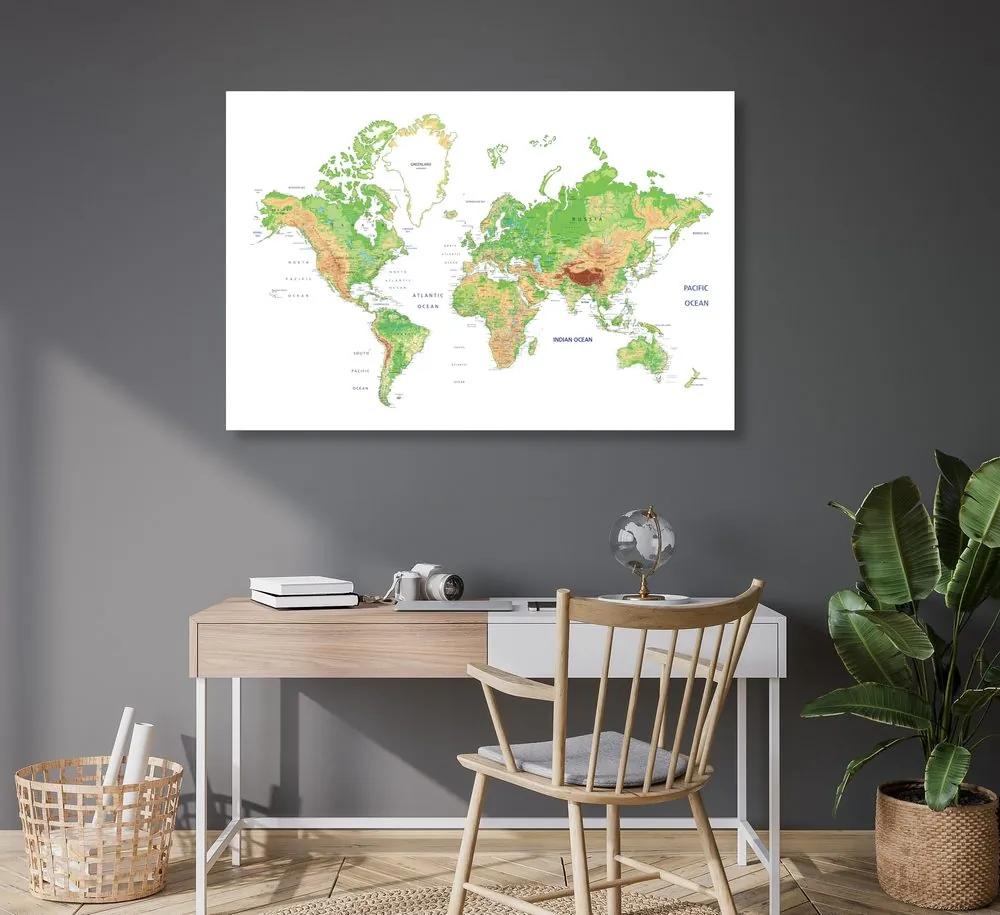 Εικόνα στον κλασικό παγκόσμιο χάρτη από φελλό με λευκό φόντο - 90x60  flags