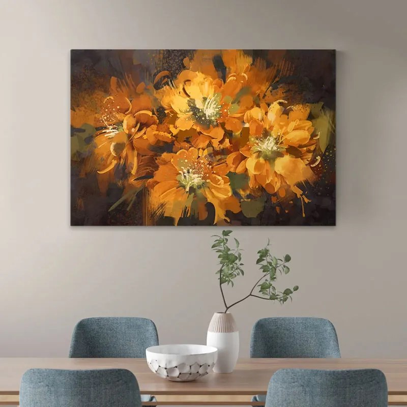 Πίνακας σε καμβά Orange Flowers Megapap ψηφιακής εκτύπωσης 120x60x3εκ. - GP033-0109 - GP033-0109