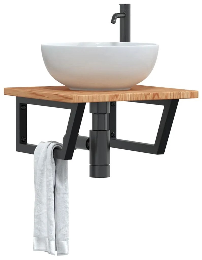 Ράφι Νιπτήρα Τοίχου από Ατσάλι / Μασίφ Ξύλο Δρυός