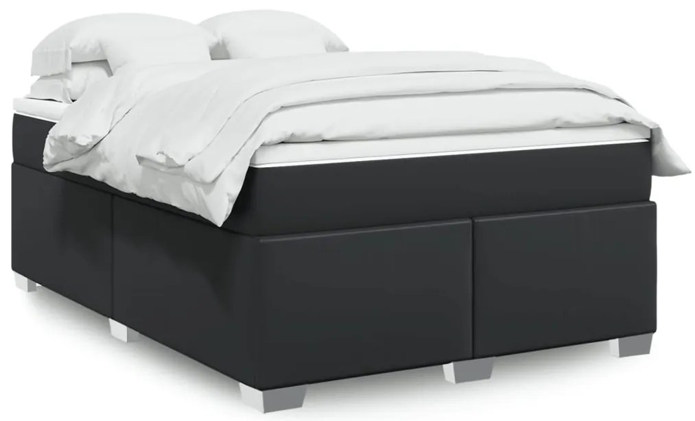 vidaXL Κρεβάτι Boxspring με Στρώμα Μαύρο 140x200εκ.από Συνθετικό Δέρμα