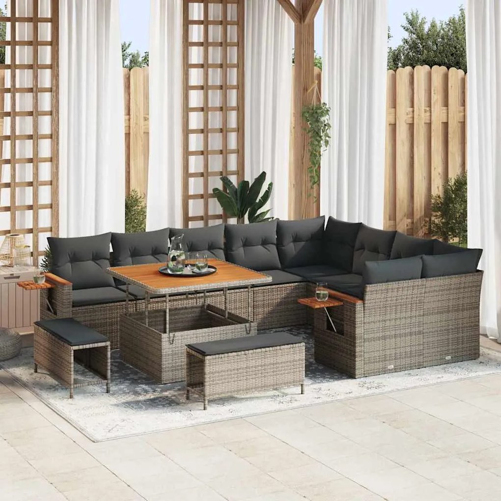vidaXL Σετ Καναπέ Κήπου με μαξιλάρι 12 pcs Γκρι 100 x 100 x 71 cm