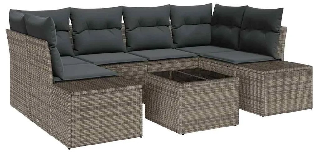 vidaXL Σετ Καναπέ Κήπου με μαξιλάρι 7 pcs Γκρι συνθετικό ρατάν