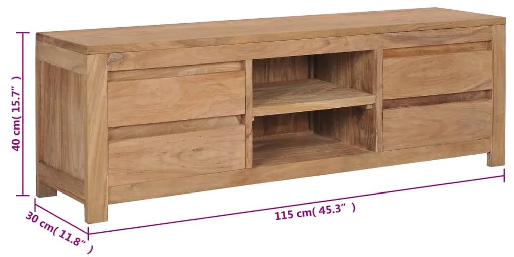 Έπιπλο Τηλεόρασης 115x30x40 εκ. από Μασίφ Ξύλο Teak - Καφέ