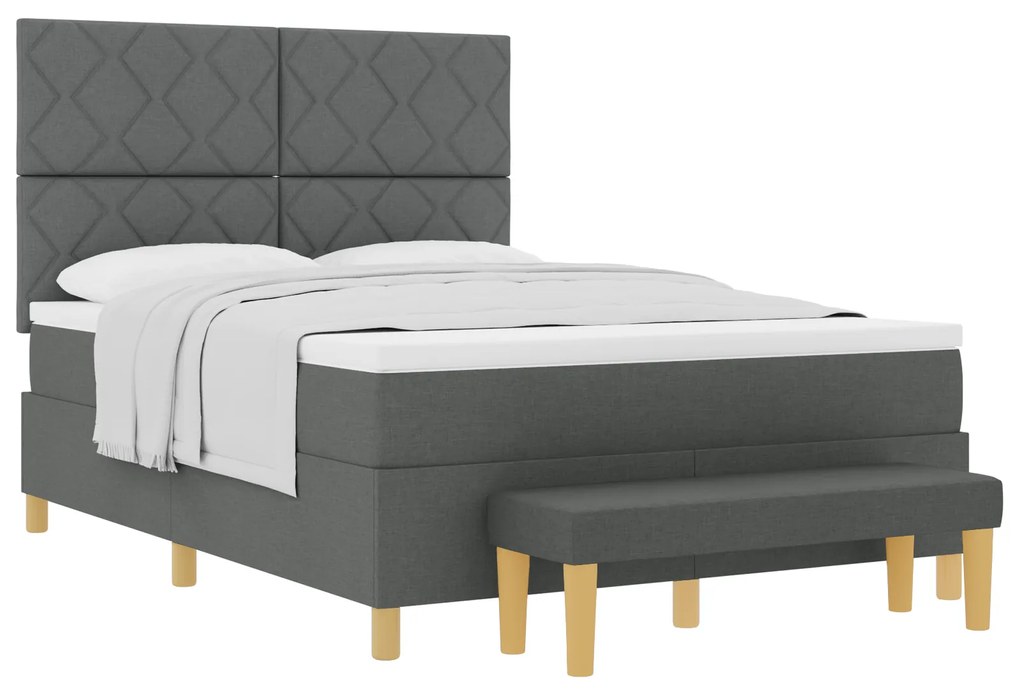 vidaXL Box Spring Κρεβάτι με Στρώμα & Παγκάκι Σκούρο Γκρι 140x200 cm Ύφασμα