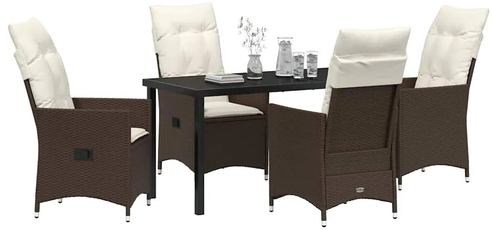 vidaXL Σέτ φαγητού για κήπο με μαξιλάρι 5 pcs Καφέ Πολυ ράταν