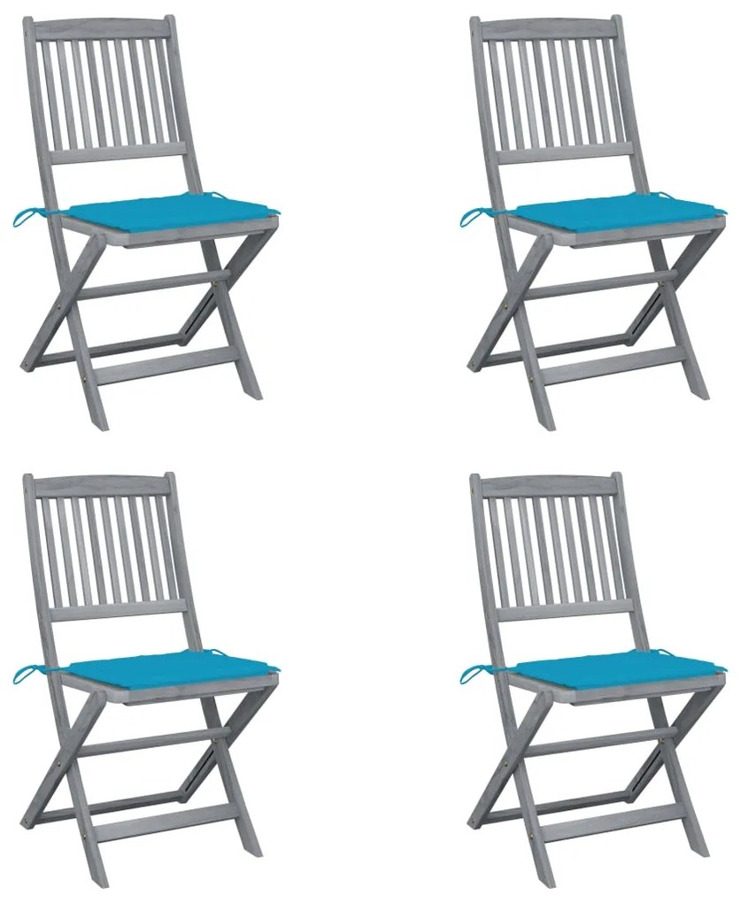 vidaXL Καρέκλες Εξωτ. Χώρου Πτυσ. 4 τεμ Μασίφ Ξύλο Ακακίας &amp; Μαξιλάρια