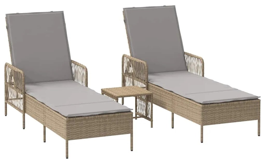 vidaXL Ξαπλώστρα με μαξιλάρι 2-πρόσωπο 2 pcs Μπεζ συνθετικό ρατάν