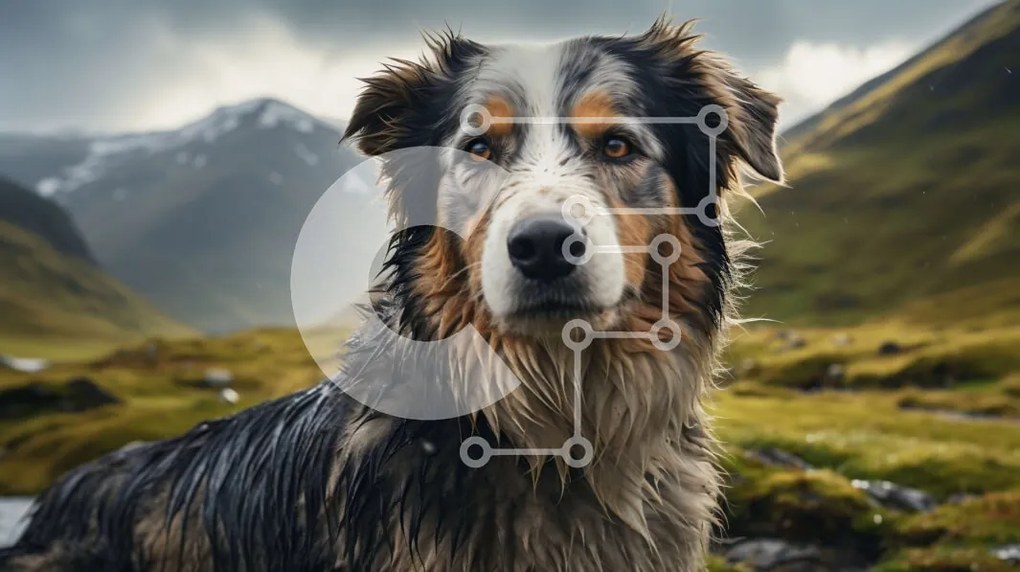 Intra Συλλεκτικό Ξύλινο Παζλ Plywood  4mm - Καφέ και άσπρο σκυλί στο ορεινό πεδίο Σε Ξύλινο Κουτί - Διαστάσεις: 10x10 cm – 25 κομμάτια