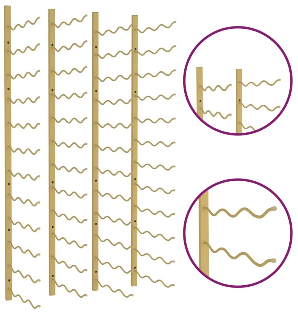 vidaXL Ραφιέρες Κρασιών Τοίχου για 36 Φιάλες 2 τεμ. Χρυσές Σιδερένιες