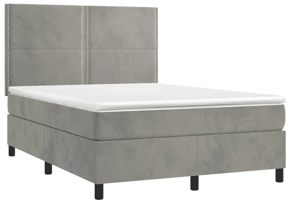 vidaXL Κρεβάτι Boxspring με Στρώμα Ανοιχτό Γκρι 140x200 εκ. Βελούδινο