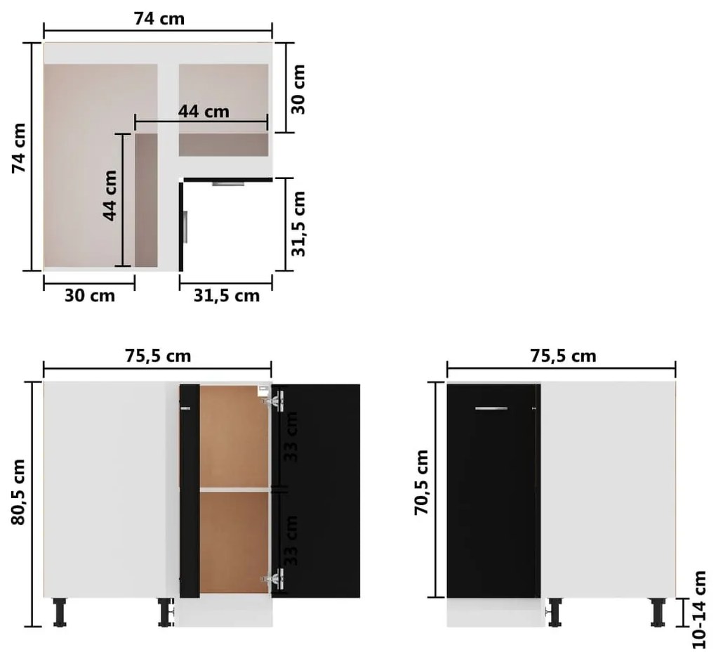 Ντουλάπι Δαπέδου Γωνιακό Μαύρο 75,5x75,5x81,5 εκ. Επεξ. Ξύλο - Μαύρο