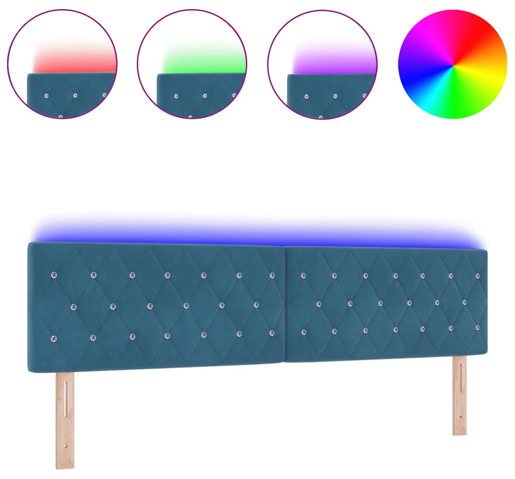 vidaXL LED Κεφαλάρι με Κρύσταλλο για Σκούρο Μπλε 90 εκ. Βελούδο
