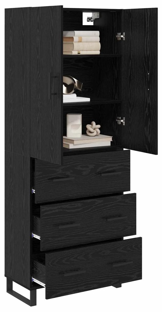 vidaXL Highboard με συρτάρι 2 pcs Μαύρη Οξυά Σύνθετο Ξύλο και Γυαλί
