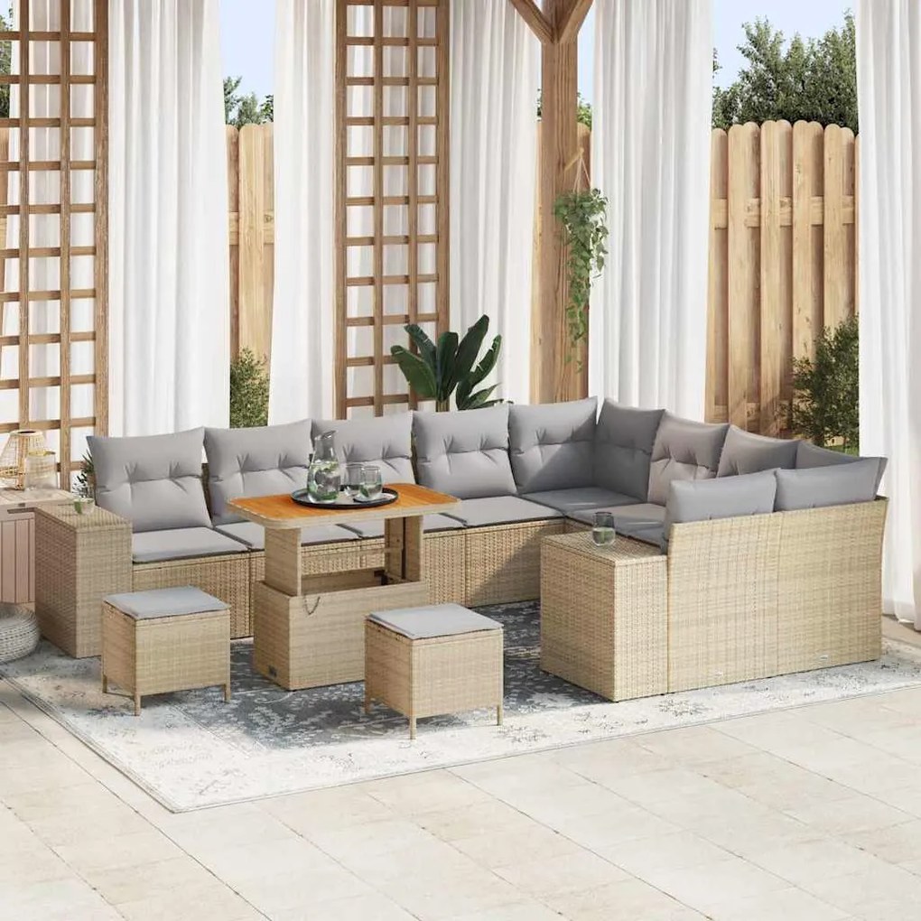 vidaXL Σετ Καναπέ Κήπου Ρυθμιζόμενο ύψος 12 pcs Μπεζ συνθετικό ρατάν
