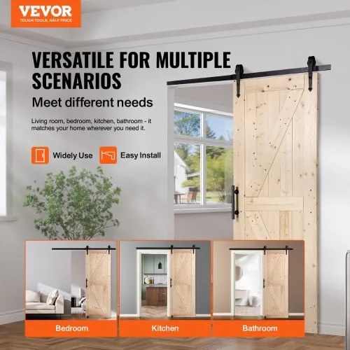 VEVOR Barn Door and Hardware Kit 30&quot; x 84&quot; Wood Sliding Barn Door Kit Smoothly