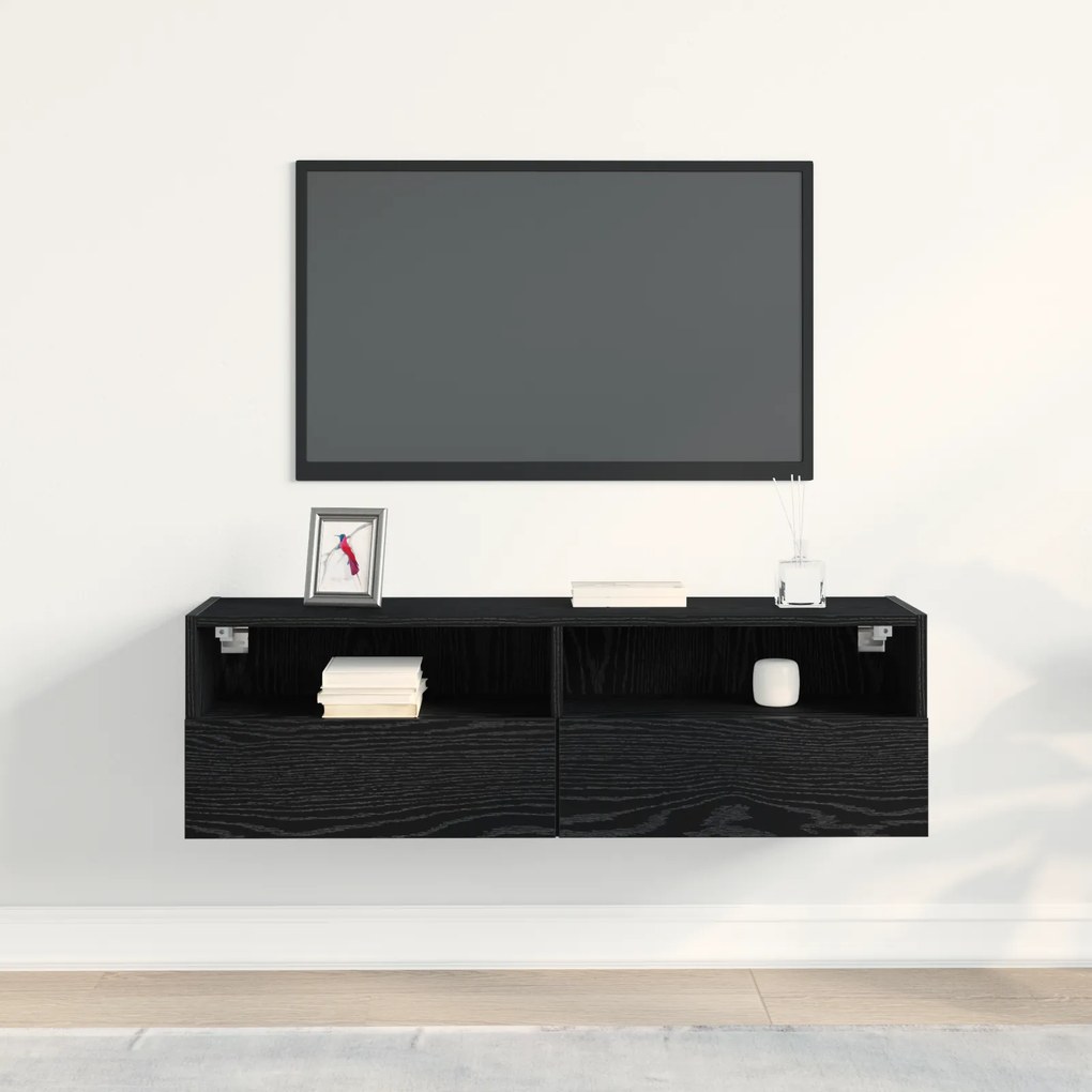 vidaXL Γκρι τηλεόραση Τοίχου Μαύρο Δρυς 100x30x30 εκ Επεξεργασμένο Ξύλο