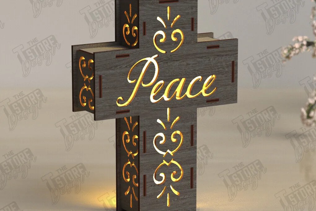 Σετ των 2 Intra απο ξύλο plywood 3mm-4mm πάχος 3D Cross Lantern Cut  |Χριστιανισμός Δίασταση 15x15 cm INTRAFABR-122546912