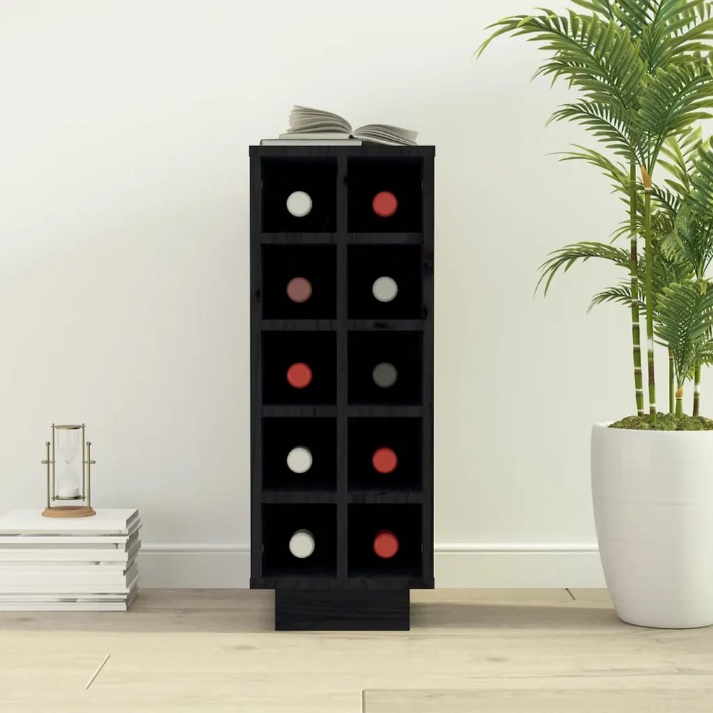 vidaXL Κάβα Κρασιών Μαύρη 23x34x61 εκ. από Μασίφ Ξύλο Πεύκου