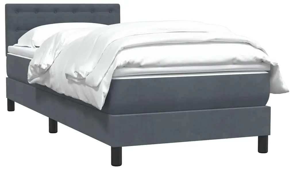 vidaXL Κρεβάτι Boxspring με Στρώμα Σκούρο Γκρι 90x220 εκ. Βελούδινο