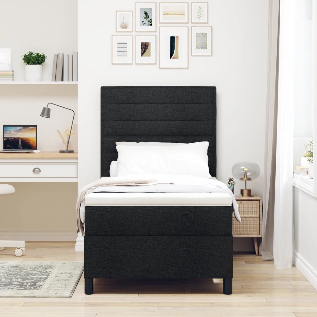 vidaXL Κρεβάτι Box Spring με Ματράζ Μαύρο 100x200 cm Ύφασμα