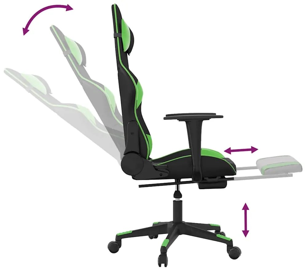 vidaXL Καρέκλα Gaming Μασάζ Υποπόδιο Μαύρο/Πράσινο από Συνθετικό Δέρμα