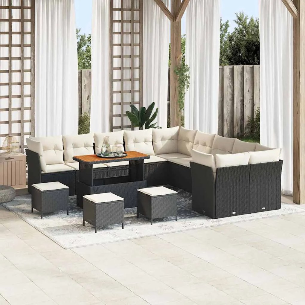 vidaXL Σετ Καναπέ Κήπου 14 pcs Μαύρο και κρεμ 110 x 55 x 71 εκ