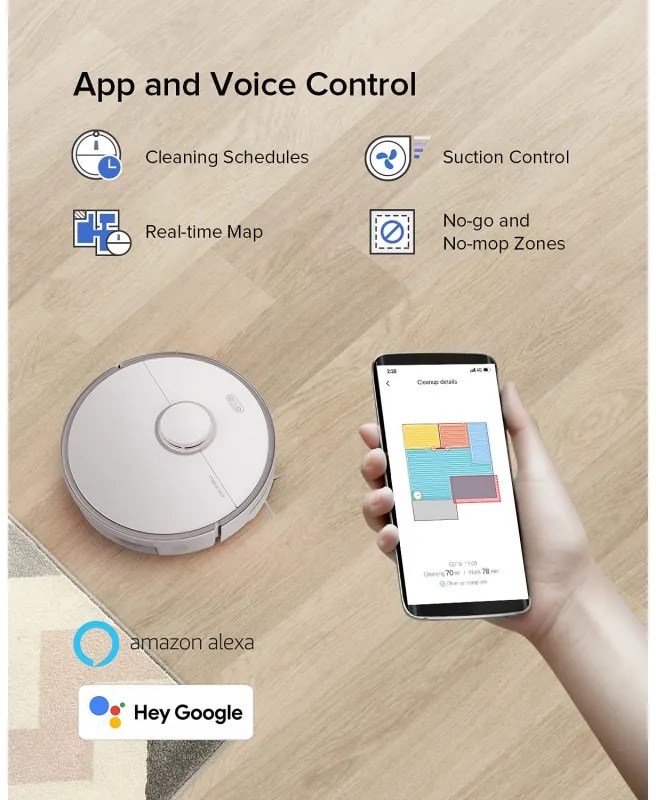 Ρομποτική ηλεκτρική σκούπα Roborock S5 Max, 58W, Wi-Fi, 2000Pa, 460 ml, 200 m2, Αυτονομία έως 190 λεπτά, Turbo, Φωνητικές εντολές, Λευκό