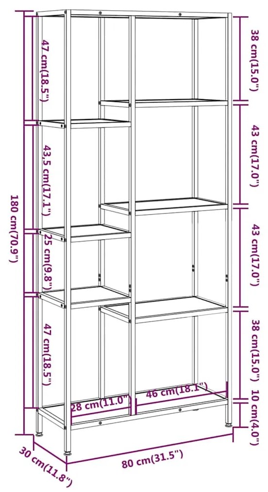 vidaXL Βιβλιοθήκη 80 x 30 x 180 εκ. από Ατσάλι και Επεξεργασμένο Ξύλο