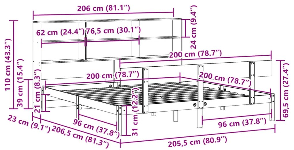 ΚΡΕΒΑΤΙ ΒΙΒΛΙΟΘΗΚΗ ΧΩΡΙΣ ΣΤΡΩΜΑ 200X200 ΕΚ ΜΑΣΙΦ ΞΥΛΟ ΠΕΥΚΟΥ 3321817