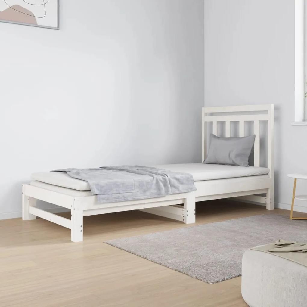 Καναπές Κρεβάτι Συρόμενος Λευκός 2x(90x190) εκ. από Μασίφ Πεύκο