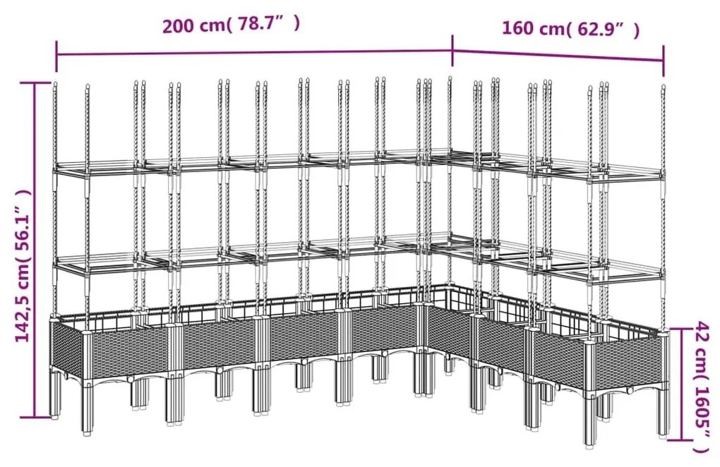 Ζαρντινιέρα Κήπου με Καφασωτό Μαύρη 200 x 160 x 142,5εκ. από PP - Μαύρο