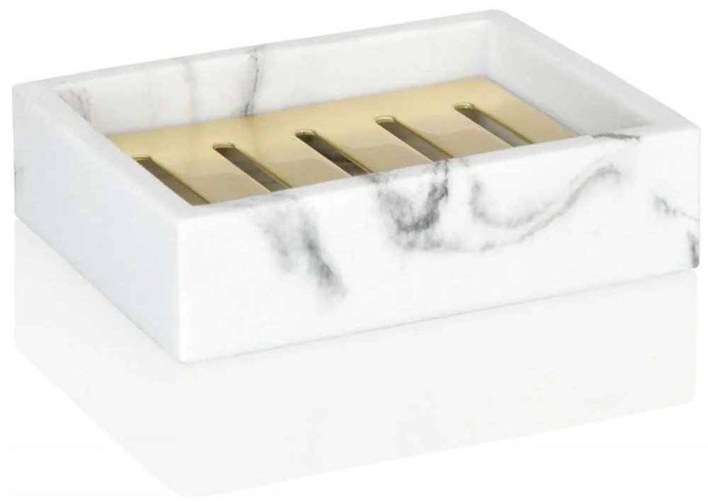 Σαπουνοθήκη Modern AH-BA68121 13x10x3cm Marble Effect White-Gold Andrea House Ατσάλι,Polyresin