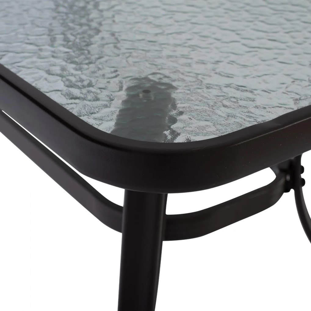 Τραπέζι BRAVO Μεταλλικό Καφέ με Γυάλινη επιφάνεια με τρύπα ομπρέλας 120x70x72Υεκ. 120x70x72 εκ.