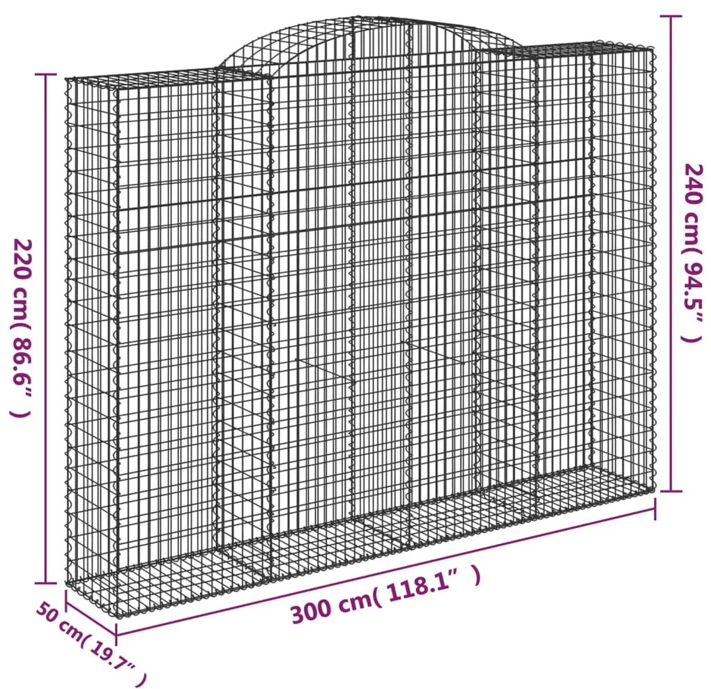 vidaXL Συρματοκιβώτια Τοξωτά 7 τεμ. 300x50x220/240 εκ. Γαλβαν. Ατσάλι